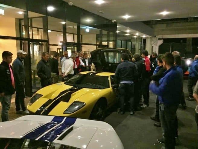 Day 2 Fords exclusive guests arrive at hotel with their pesonal ford GT road cars