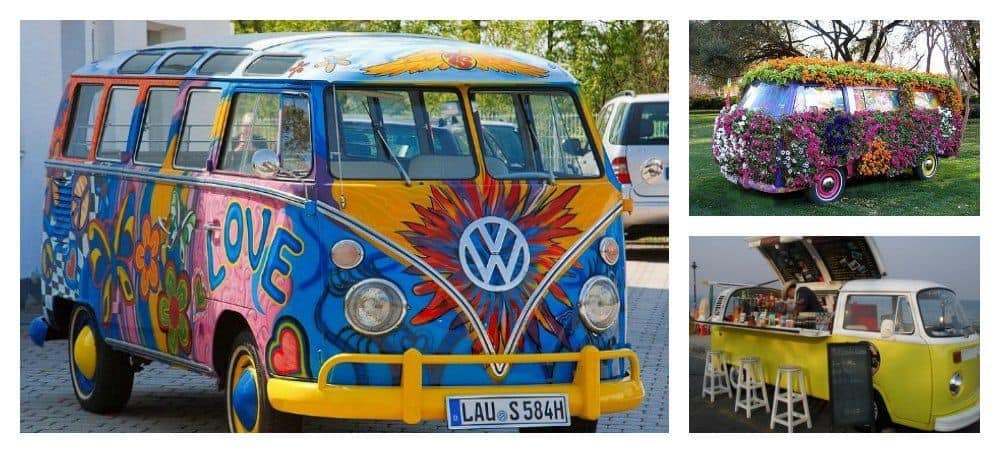 Vintage vw bus hippie style